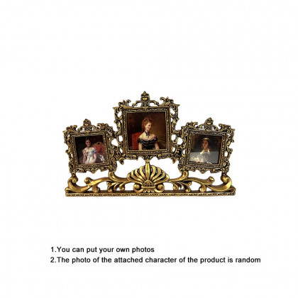 HMR - Vintage Gold Resin Carved Desktop Photo Frame Collage 3 Pictures Glass Window Frame