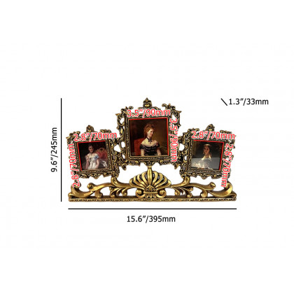 HMR - Vintage Gold Resin Carved Desktop Photo Frame Collage 3 Pictures Glass Window Frame