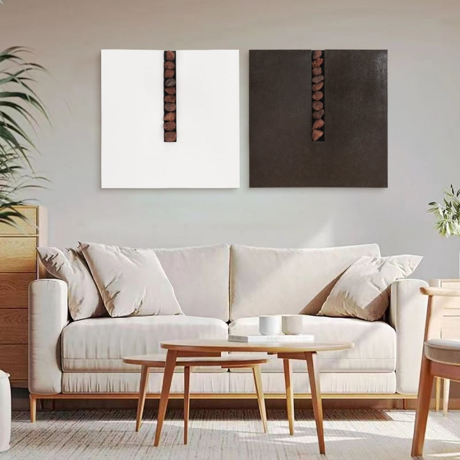 HMR - 2 Pieces Modern 23.6" Square Abstract Stone Wall Decor Art Set Living Room Bedroom