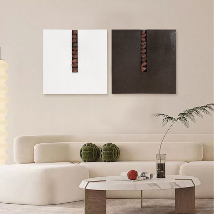 HMR - 2 Pieces Modern 23.6" Square Abstract Stone Wall Decor Art Set Living Room Bedroom