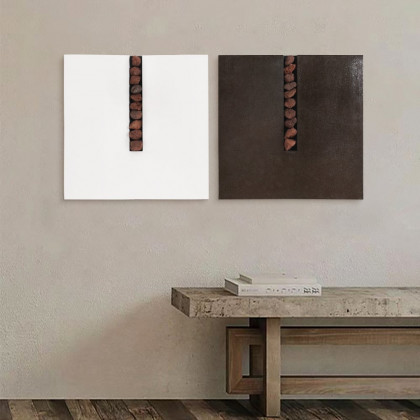 HMR - 2 Pieces Modern 23.6" Square Abstract Stone Wall Decor Art Set Living Room Bedroom