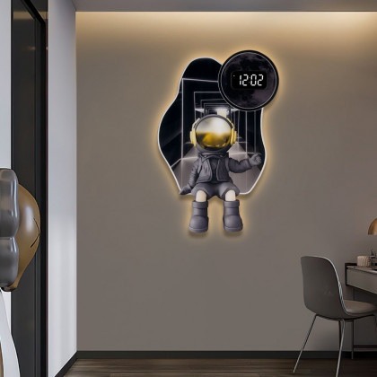 HMR - 23.6" LED Digital Astronaut Wall Clock Spaceman Decor Art Living Room Bedroom in Black