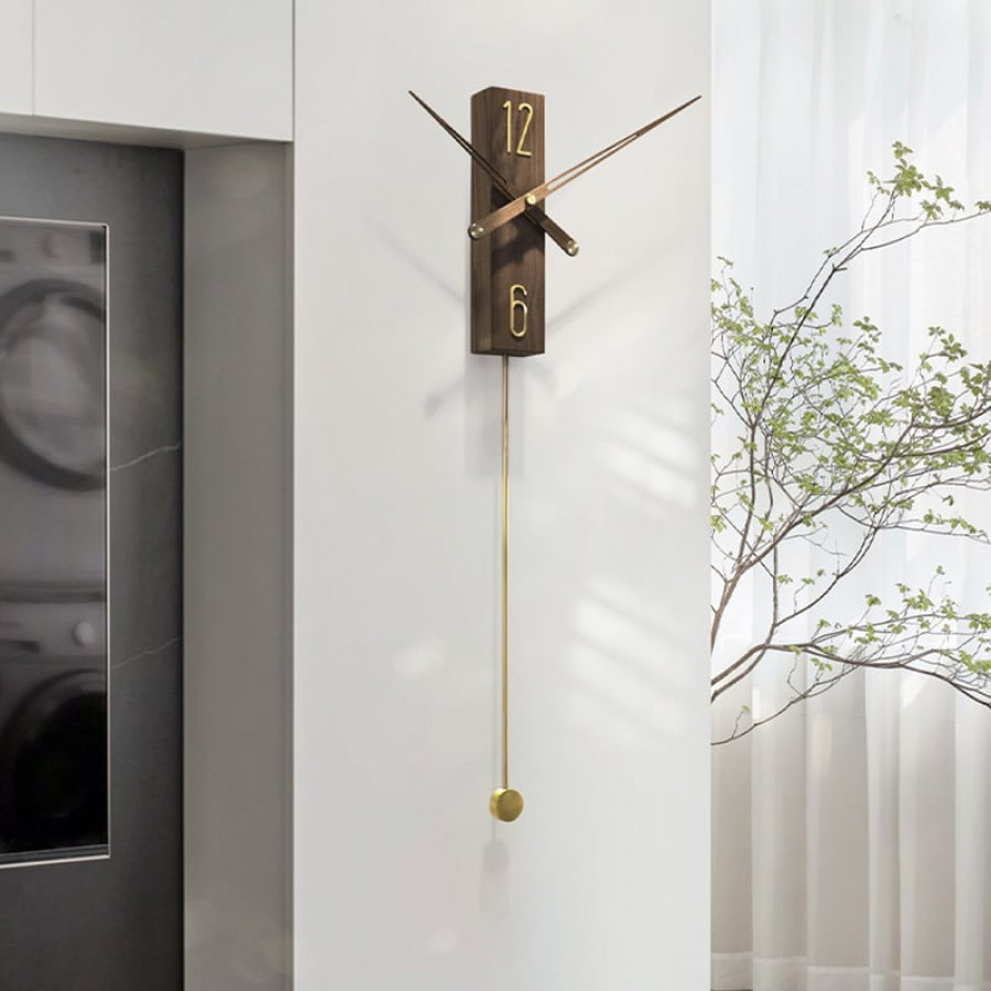 HMR - Modern Large Decorative Wall Clock Rectangle Walnut Wood Wall Clocks with Pendulum