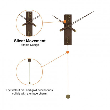 HMR - Modern Large Decorative Wall Clock Rectangle Walnut Wood Wall Clocks with Pendulum