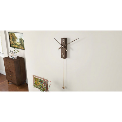 HMR - Modern Large Decorative Wall Clock Rectangle Walnut Wood Wall Clocks with Pendulum
