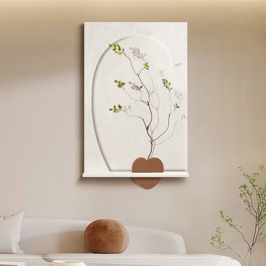 HMR - 3D Abstract 27.6" Japandi Wall Art Sculpture Decor With Shelf & Vase Living Room Bedroom