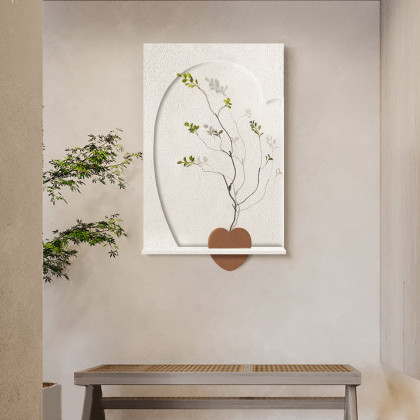 HMR - 3D Abstract 27.6" Japandi Wall Art Sculpture Decor With Shelf & Vase Living Room Bedroom