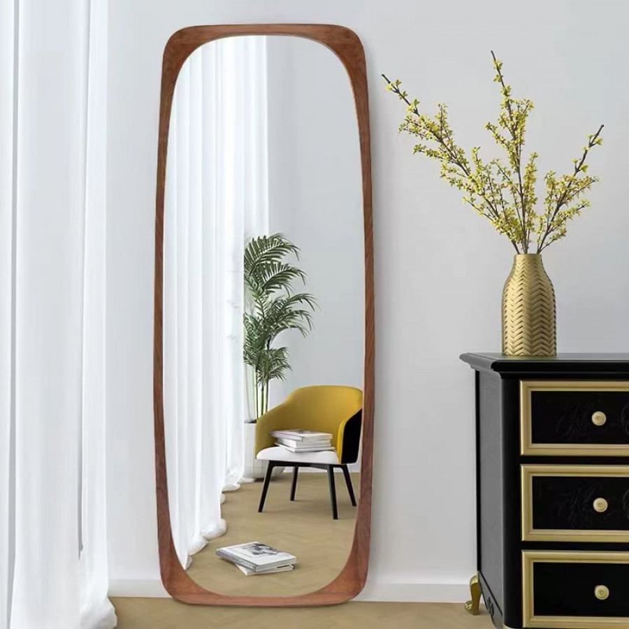 HMR - Mid-Century Rectangle Full Length Floor Mirror Wood Frame 69"x 20" Leaning Mirror Walnut