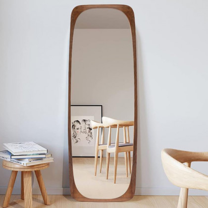 HMR - Mid-Century Rectangle Full Length Floor Mirror Wood Frame 69"x 20" Leaning Mirror Walnut
