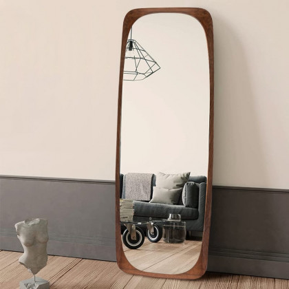 HMR - Mid-Century Rectangle Full Length Floor Mirror Wood Frame 69"x 20" Leaning Mirror Walnut
