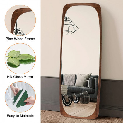HMR - Mid-Century Rectangle Full Length Floor Mirror Wood Frame 69"x 20" Leaning Mirror Walnut