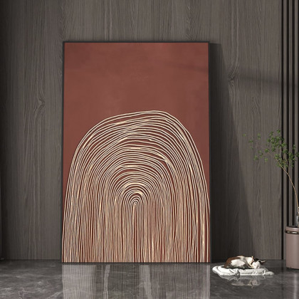 HMR - Modern Wall Decor for Living Room Bedroom Abstract Geometric Print Art in Red & Gold