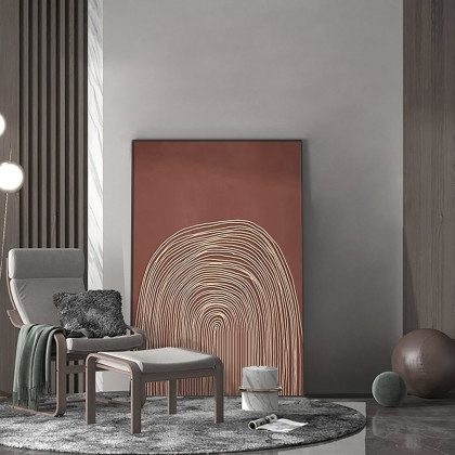 HMR - Modern Wall Decor for Living Room Bedroom Abstract Geometric Print Art in Red & Gold