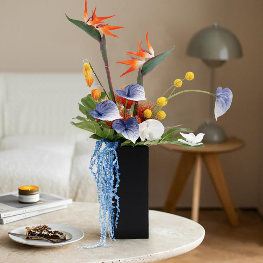 HMR - Modern Iris Artificial Flowers Arrangement in Vase Black Acrylic Vase Fake Flower Decor