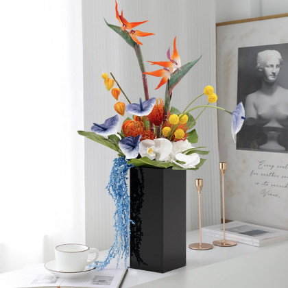 HMR - Modern Iris Artificial Flowers Arrangement in Vase Black Acrylic Vase Fake Flower Decor