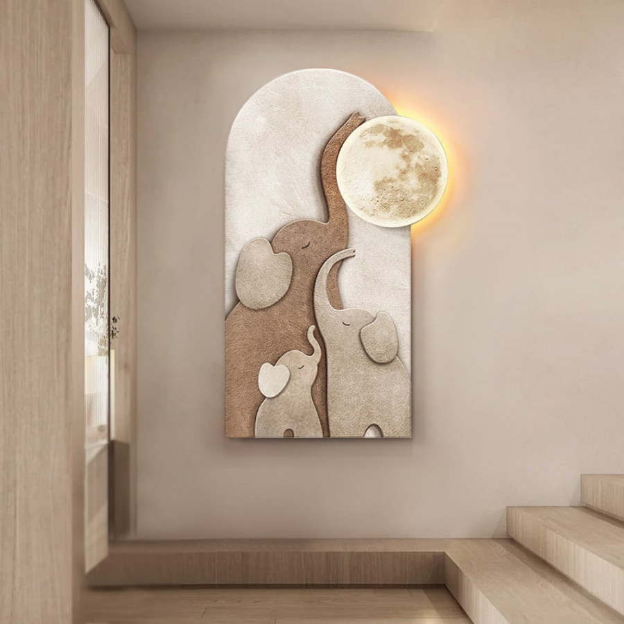 HMR - 31.5" Arched LED 3D Acrylic Elephant Moon Wall Sculpture Art Decor Living Room Bedroom