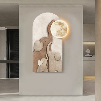HMR - 31.5" Arched LED 3D Acrylic Elephant Moon Wall Sculpture Art Decor Living Room Bedroom