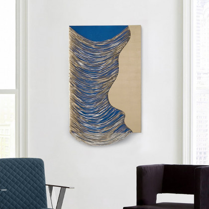 HMR 3D Modern Geometric Abstract Wood Wall Decor Art for Living Room Bedroom - Blue & Gold