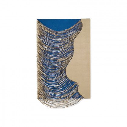 HMR 3D Modern Geometric Abstract Wood Wall Decor Art for Living Room Bedroom - Blue & Gold