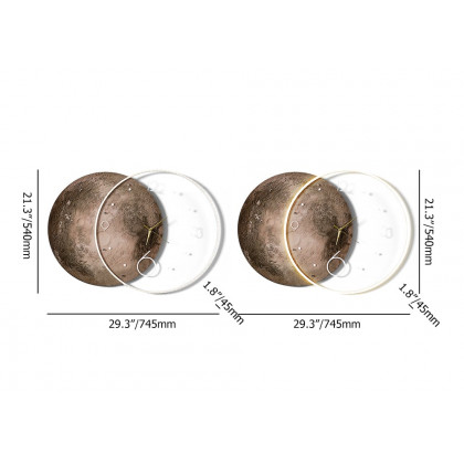HMR - Round Modern Cool Brown Moon Large Wall Clock LED Light Wall Clock Wall Decoration