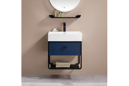 Homary™ 23.6" Floating Bathroom Vanity with Single Ceramic Sink , 1 Drawer and 1 Shelf - Blue