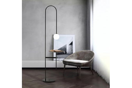 Homary™ Arc Floor Lamp with Shelf in Glass Shade - Black