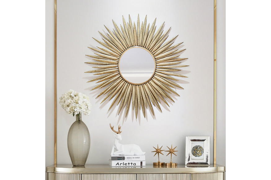 Homary™ Creative Sunburst Large Metal Wall Mirror Decor - Gold