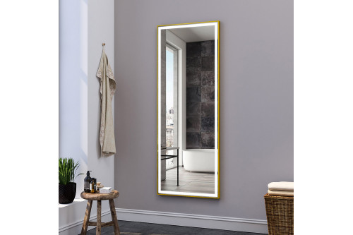 Homary™ Frame Rectangle LED Wall Dressing Mirror - 55"L, Brushed Gold