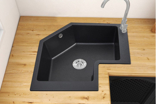 Homary™ 27" Drop-In-Corner Single Bowl Quartz Irregular Kitchen Sink - Black