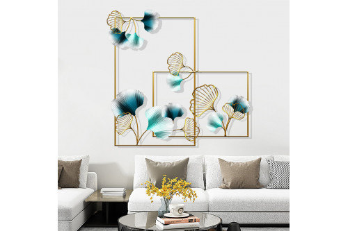 Homary™ 2 Pieces Rectangle Ginkgo Leaves Metal Wall Decor - Gold and Blue