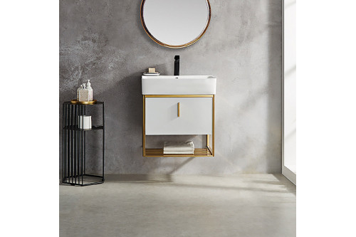 Homary™ 24" Floating Bathroom Vanity with Drawer Shelf Integral Single Ceramic Sink - White