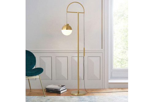 Homary™ Arc Gold Floor Lamp with Glass Globe Shade 1-Light - White