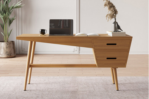 HMR™ Computer Desk with 2 Drawers 4 Legs - 59.1"W, Natural