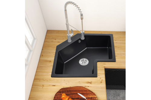 Homary™ 25" Drop In Corner Modern Single Bowl Quartz Irregular Sink - Black