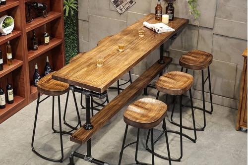 Homary™ Industrial Wooden Long Bar Height Table and Bar Stools (Set for 6) - 70.9"L