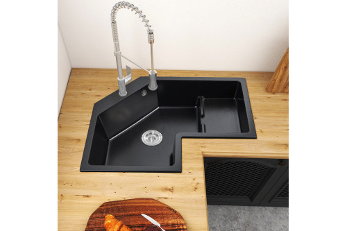 Homary™ 32" Drop In Corner Modern Single Bowl Quartz Irregular Sink - Right Corner