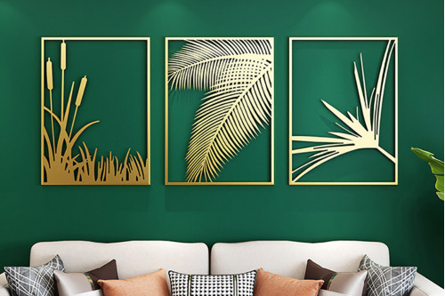 Homary™ 3 Pieces Metal Wall Plant Art with Rectangle Frame - Gold