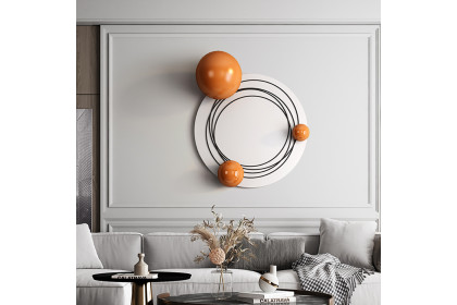 Homary™ 3D Round Abstract Metal Creative Hanging Art - White and Orange