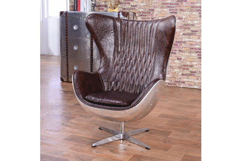 Homary™ Office Chair Upholstered Leather with Swivel Wing Back - Brown and Silver