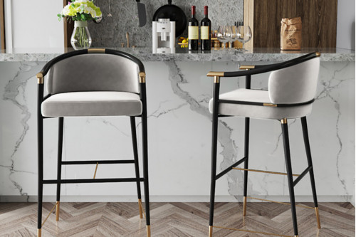HMR™ Modern Upholstery Velvet t Bar Stool with Arms for Kitchen - Gray