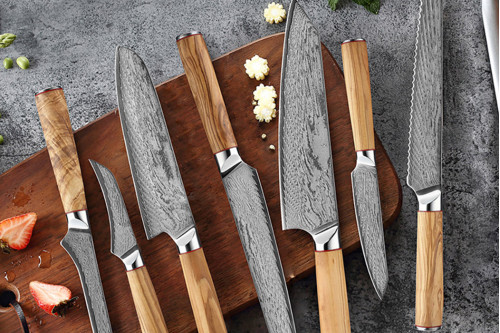 Homary™ 9 Pieces Damascus Kitchen Chef Knives Set with Block - Wood