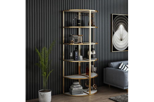Homary™ 70.9" Corner Bookshelf Bookcase in 6 Shelves - White and Gold