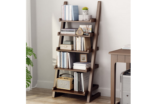 Homary™ 5-Tier Shelf Ladder Bookcase - Walnut
