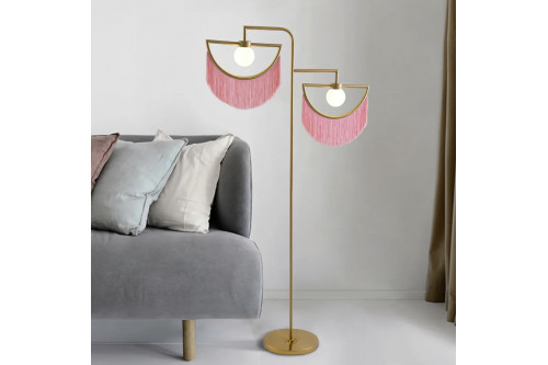 Homary™ Cressel 2-Light Floor Lamp with Fringes Macrame - Pink