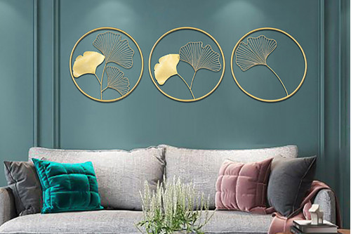 Homary™ 3 Pieces Metal Wall Decor with Ginkgo Leaves - Gold