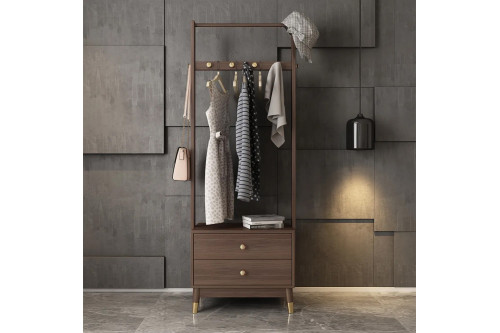 Homary™ Ultic Classic Clothes Rack with Wood Frame and Drawers - Walnut