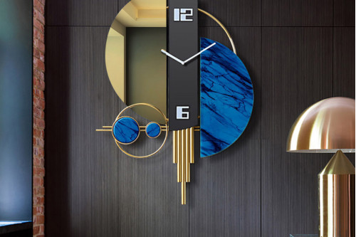 HMR™ Creative Oversized Wall Clock 3D Iron Home Decor - Blue and Gold and Black