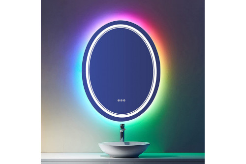Homary™ Frameless Oval RGB LED Backlit Wall Mirror - 24"W x 32"D