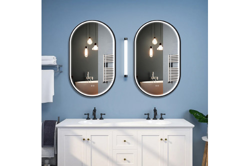 Homary™ Capsule LED Wall Mirror with Frame - 24"W x 40"D, Matte Black