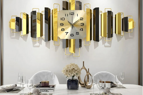 HMR™ 3D Oversized Wall Clock Geometric - Black and Gold